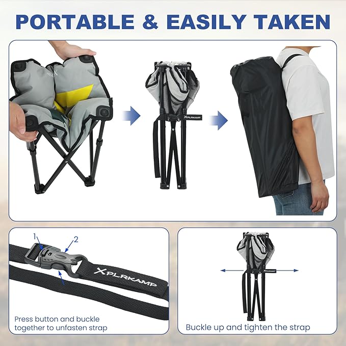 Padded Camping Stool 18 Inch Oversized Camping Foot Rest 500lb Camping Chairs Outdoor Footstool Portable Camping Ottoman for Camping Gardening Fishing w/Storage Net Carry Bag (2 Grey)
