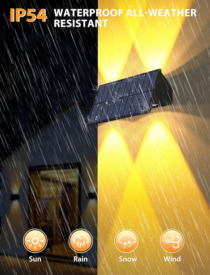 Solar Fence Lights12Pack Solar Lights Outdoor Warm White Up &amp Down Wall Lights Waterproof 100 Lumens Dusk to Dawn Solar Powered Fence Light for Outside/Backyard/Pool/Railing/Patio/Porch/Step