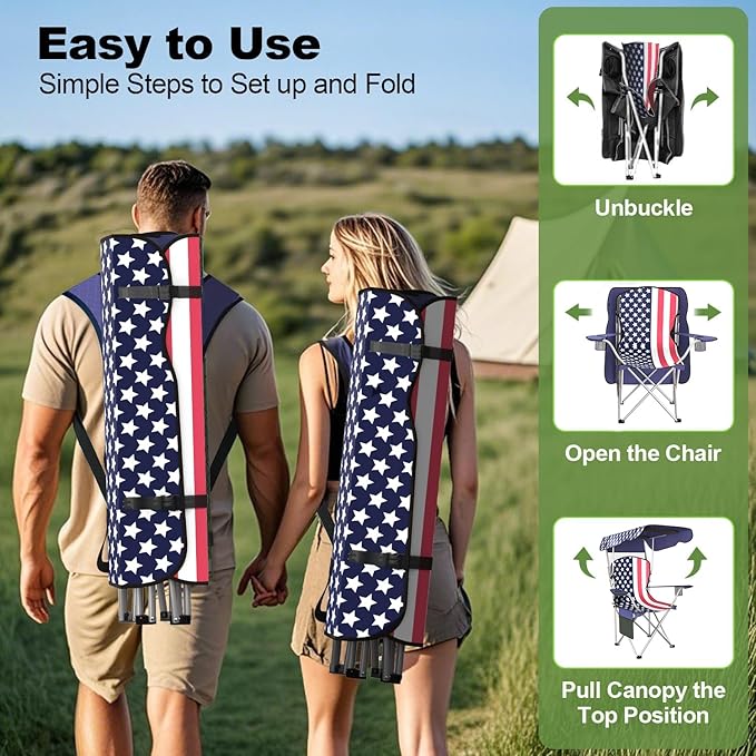Portable Camping Chair with Canopy - Folding Chair with Canopy Durable 600D Oxford Canopy Chair for Camping Beach Picnics Fishing &amp Sports