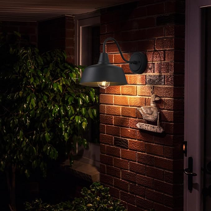 Outdoor Gooseneck Barn Light Fixture 10 Inch Matte Black Farmhouse Exterior Wall Sconce Waterproof Anti-Rust Outside Barn Lights for Porch Garage &amp Garden 2 Pack