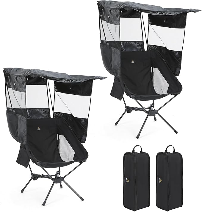 Nice C Camping Chair with Canopy Compact Chair with Shade Ultralight Umbrella Fishing Chairs Portable Backpack Chairs Lightweight Travel Picnic Festival Hiking Sports (2 Pack Black)