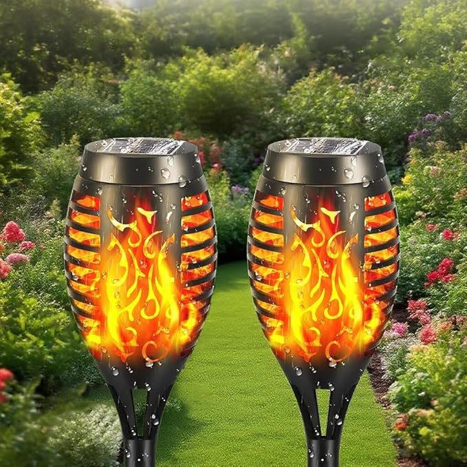 Solar Torch Lights Outdoor IP65 Waterproof with Realistic Flickering Flame - Auto On/Off Garden Lights for Patio Yard Pathway Enchanting Party Decor (6Pack)