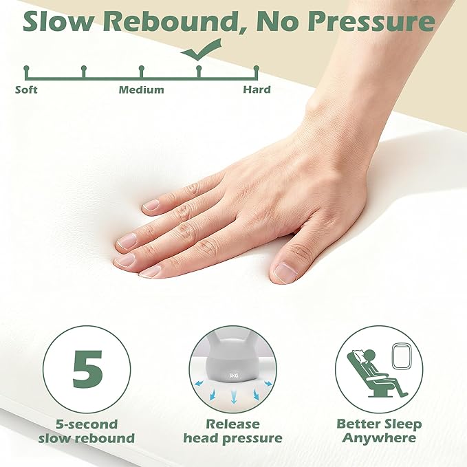 Cooling Camping Pillow Memory Foam Travel Pillow with Adjustable Buckle Strap &amp Storage Bag Compact Small Pillow for Airplane Car Lumbar Office Washable Cooling Cover Dusk Grey