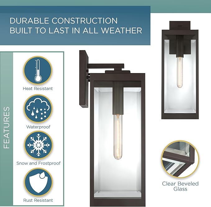 Quoizel Westover 20 Outdoor Wall Sconce 1-Light Western Bronze with Clear Beveled Glass E26 Base Wet Rated