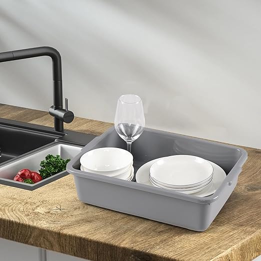 4 Pack Commercial Bus Tub 8 L Small Rectangle Wash Basin Grey