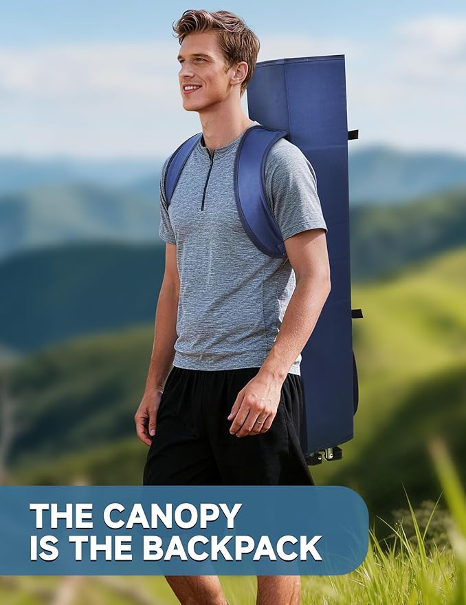 East Oak Camping Chair with Canopy | 25'' High Back Folding Beach Chair with Canopy Shade Removable Headrest Cup Holder Side Pocket 330 lbs Heavy Duty for Sports Events Fishing