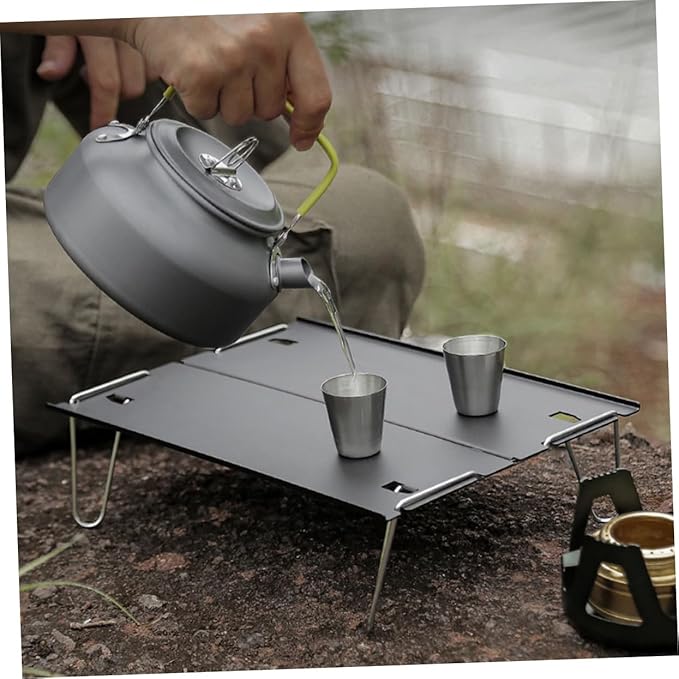 Mipcase 1set Folding Aluminium Alloy Table Detachable Camping Desk Easy to Clean Portable for Outdoor Activities and Indoor Use Compact Design Black