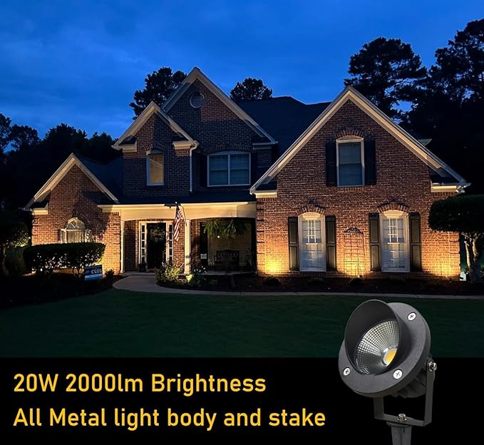 TOVEENEN LED Outdoor Landscape Spotlight Flag Light - 120V 20W Waterproof Spot Lights for Yard House Tree Christmas Lighting Warm White
