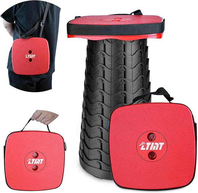 Upgraded Square Folding Stool Max Load Capacity 485lbs Portable Collapsible Seat Telescoping Foldable Stool for CampingFishingHikingTravel Red