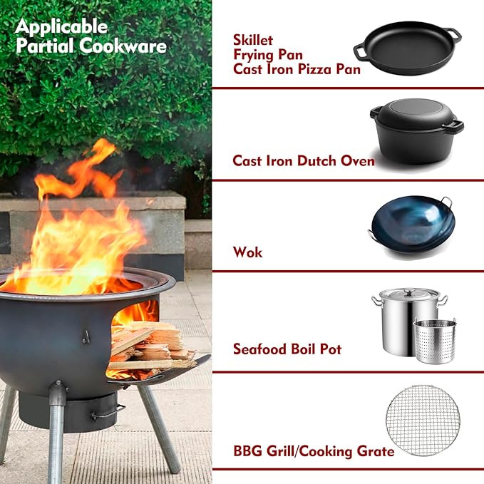Multifunction Wood Burning Stove with Grill RackLarge Portable Charcoal GrillCamping Rocket Stove for Outdoor/Backyard CookingChinese Wood StoveOff Grid Living Supplies
