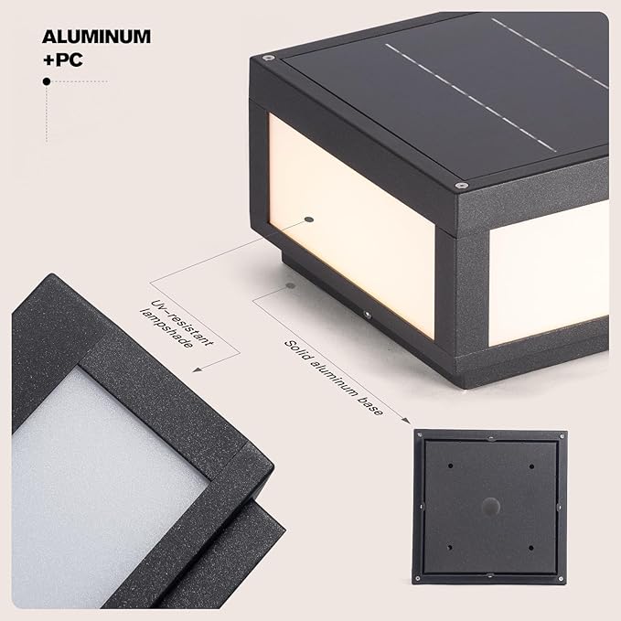 9.84 Solar Post Lights 3000K LED Solar Pillar Lights Outdoor IP54 Waterproof Outdoor Lamp Post Light Dusk to Dawn Column Lighting for Posts Fence Outside Entrance Yard Patio Driveway