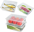 Food Storage Container Plastic Food Containers with Removable Drain Plate and Lid Stackable Portable Freezer Storage Containers - Tray to Keep Fruits Vegetables Meat (X-Large(4PCS))