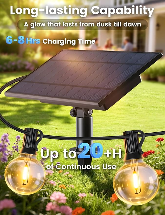 Brightever 150FT Solar String Lights Outdoor Waterproof G40 Solar Lights with Remote and 55+2 LED Shatterproof Globe Bulbs Dimmable&amp3 Lighting Modes Solar Power Patio Lights for Backyard Garde