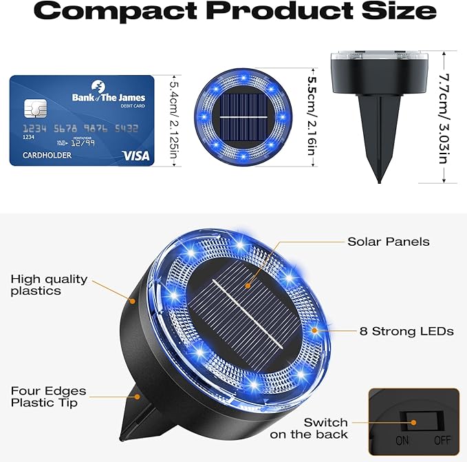 Mini Solar Ground Lights 12 Pack Solar Lights Outdoor Waterproof Upgraded LED Flat Landscape Lighting for Outside Pathway Garden Patio Yard DrivewayBlue
