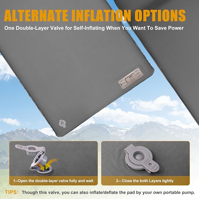 Self Inflating Sleeping Pad with Electric Pump 3.14 Ultra-Thick Memory Foam Camping Mattress Pad with Pillow Fast Inflating in 30s9.5 R-Value Insulated Camping Pad for Camping Car Travel LightGrey