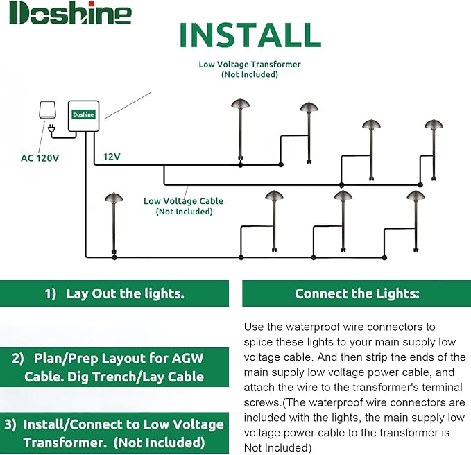 DOSHINE® Solid Brass Low Voltage Landscape Lighting Pathway Lights (6.5 Shade 22 Tall) with Replaceable 3W G4 LED Bulb 3000K AC/DC 12V and Ground Stake for Outdoor Walkway Driveway (MUS 4-Pack)