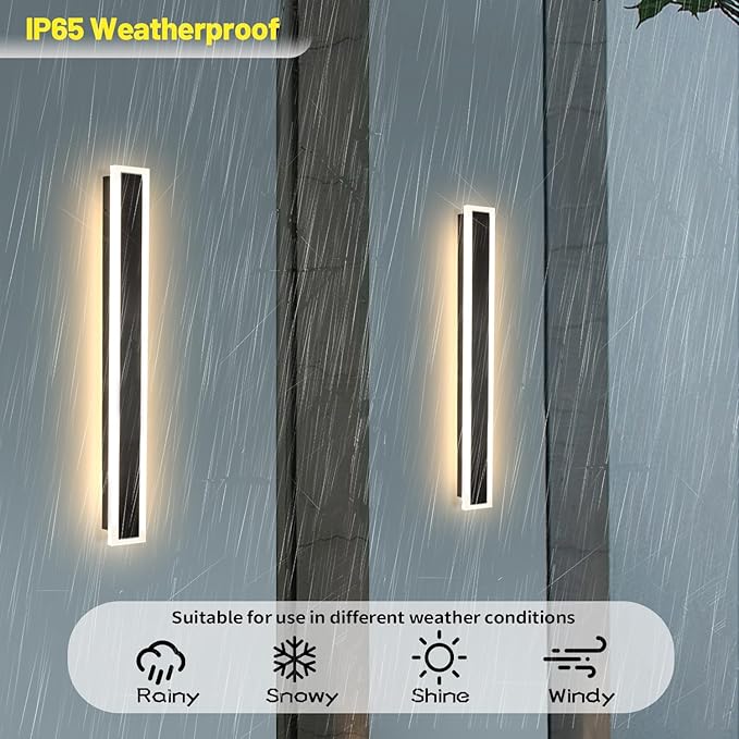 Modern Wall Lights Outdoor 24 Inch Outdoor Wall Sconce Dimmable 3000K-6000K Modern Exterior Lights IP65 Waterproof Exterior Long Wall Light for Doorway Porch Stairway Patio