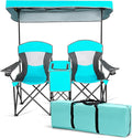 S AFSTAR Double Camping Chair w/Shade Canopy 2-Person Folding Camp and Beach Chair with Mini Table Beverage Cup Holder Carrying Bag Collapsible Camping Chairs for Garden Patio Pool Beach