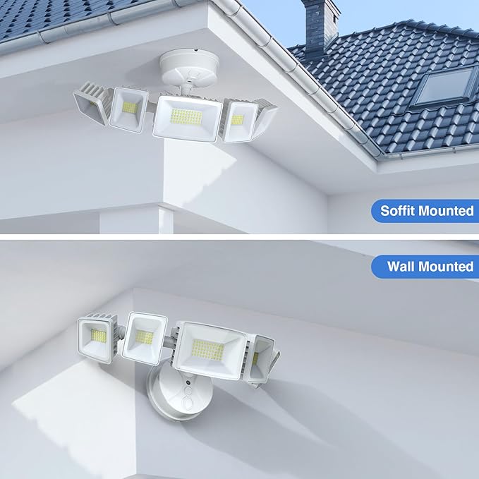 120W Outdoor LED Flood Light 5 Heads Exterior Security Lights 6500K Super Bright Floodlight Fixture Waterproof IP65 Outside Flood Lights for House Backyard White