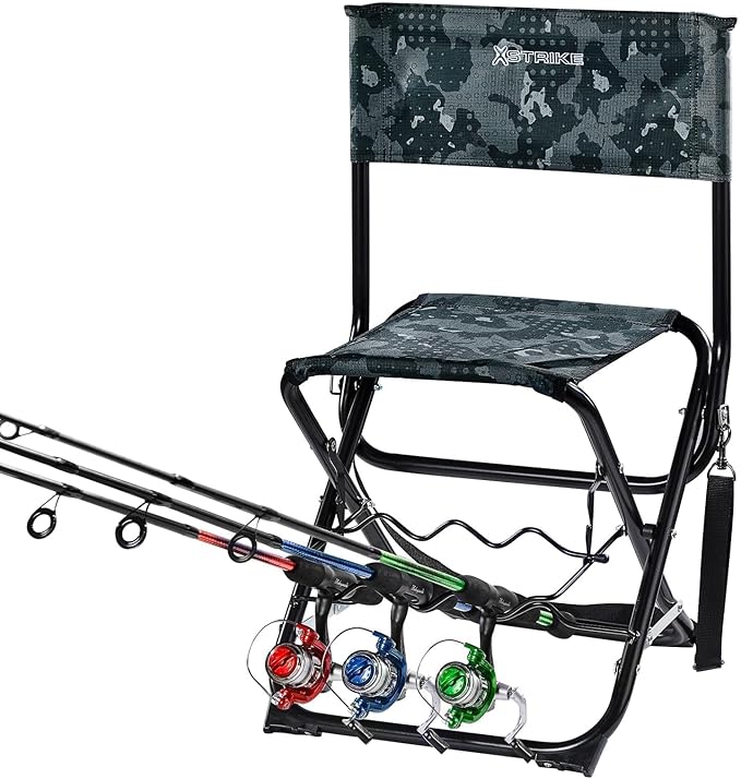 X Strike Portable Fishing Chairs Outdoor Folding Stool for Adults Portable Camping Chair for Ice FishingHuntingLawnPatioGarden300LBS.