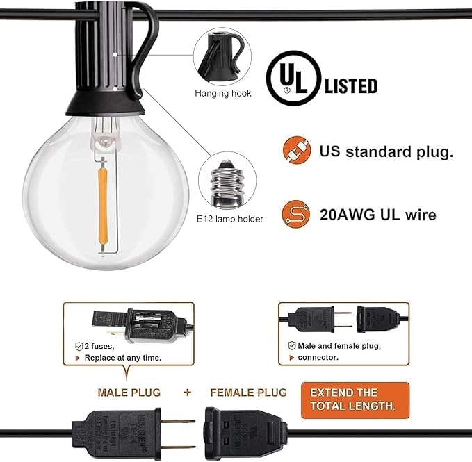 HISTAR 48Ft Patio Lights Outdoor Waterproof 24+2 Edison Bulbs for Garden Porch Backyard Balcony Bistro Cafe Lights Decor