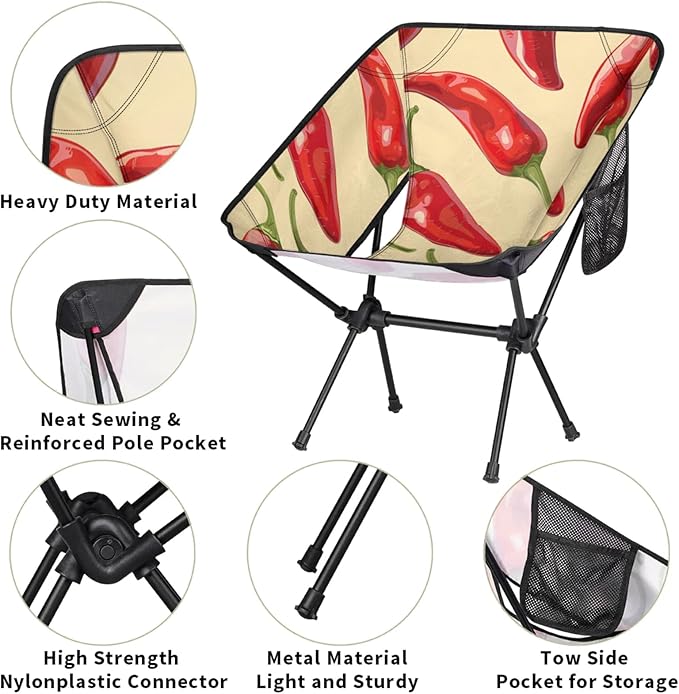 Honeybaby Folding Camping Chair Red Pepper Camping Chairs Lightweight Portable Chair Outdoor Foldable Chairs for Camping Travel Picnic Beach Hiking