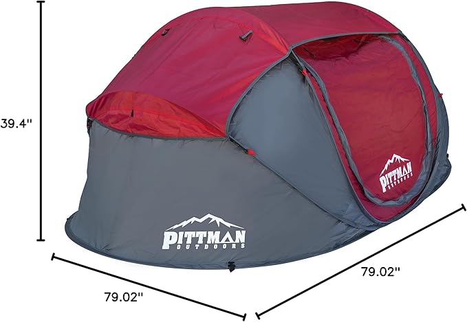 Pittman Outdoors PPI-POPUP4X Instant Set-up 4 Person Pop-up Tent with Large Mesh Window 9.02’ x 6.6’ x 3.2’ (Height) Red
