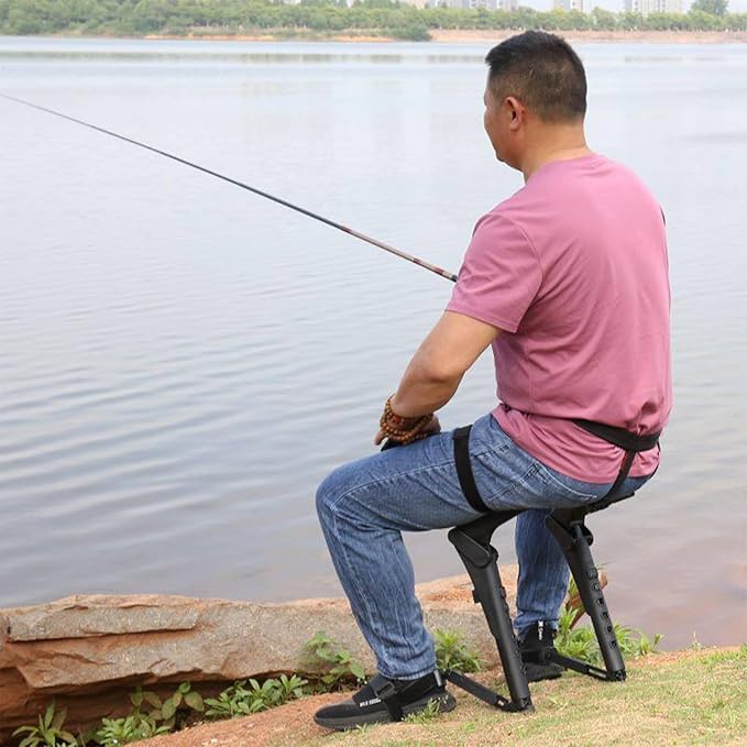 Wearable Chair Exoskeleton Seat with Carry Pouch Lightweight Portable Invisible Chair with 5 Adjustable Heights 300lbs Capacity for Camping Fishing Waiting(Red)