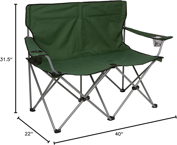 Trademark Innovations Loveseat Style Double Camp Chair 40 L x 22 W x 31.5 H Polyester Army Green