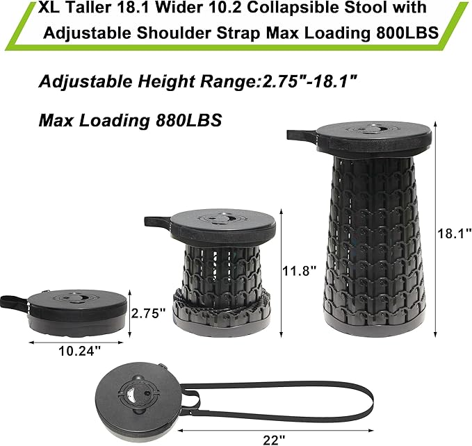 2026 Upgraded Taller 18.1 Wider 10.2 Collapsible StoolMax Load Capacity 800lbsMore Sturdy&amp Portable Retractable Folding StoolsAdujstable Telescoping Stools for Adults Camping &amp Outdoors B
