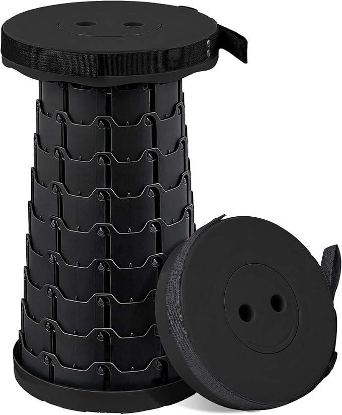 VECELO Telescoping Folding Stool Upgraded Portable Collapsible Retractable Stool with Load Capacity 400lbs for Garden Fishing Camping Hiking BBQ 1 PCS Black