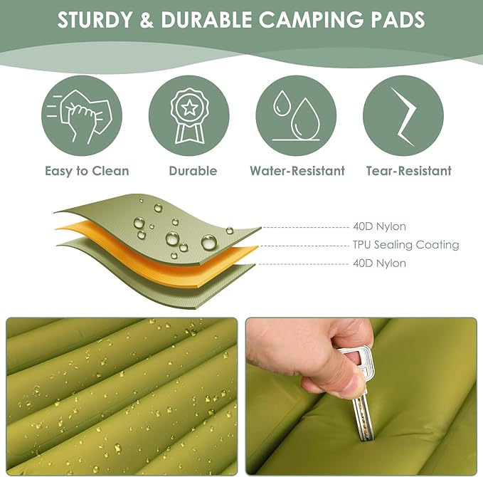 Extra Thick 4.8 Sleeping Pad for Camping Self Inflating Camping Pad with Built-in Foot Pump 78x27 Ultralight Sleeping Pad with Pillow for Backpacking Hiking Travel &amp Outdoor Fun (Green)