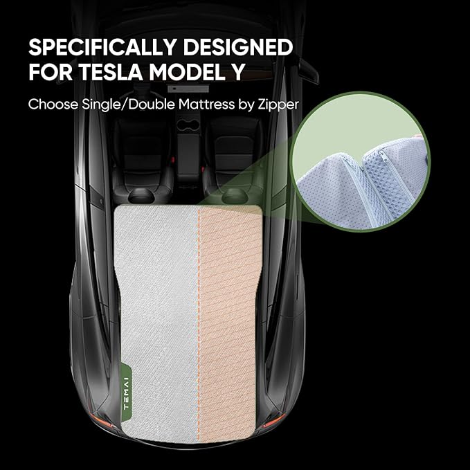 Camping Mattress for Tesla Model Y Foldable Memory Foam Mattress for Tesla Model Y Mid-Large SUV Sleeping Pad with Dual-Mode 4 Seasons Use for Road Trips &amp Car Camping