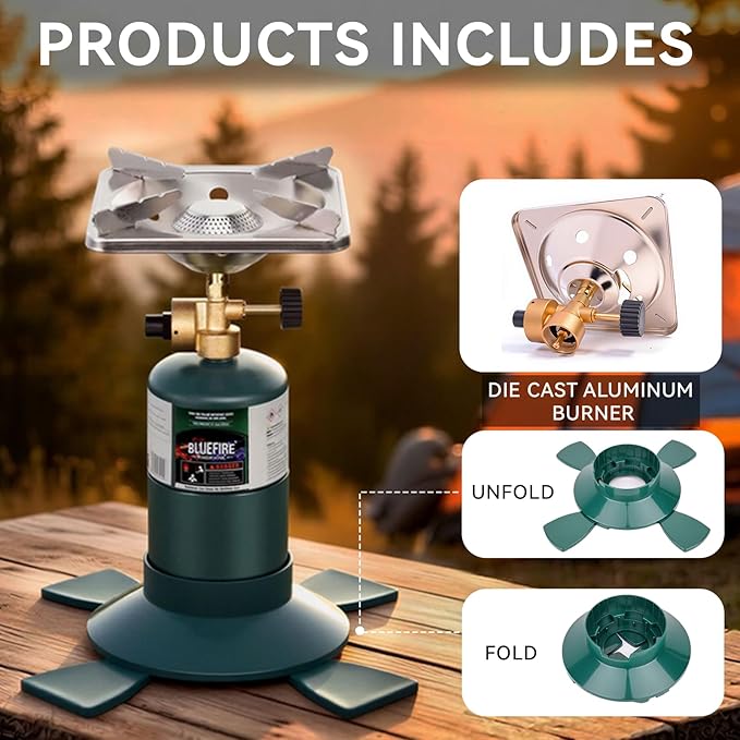KOMAN Camping Propane StovePortable Camping Stove Backpacking Stove Propane Camping Stove10000BTU Single Burner Propane Stove for Outdoor CookingFuel by 16 Oz Propane Cylinder (Fuel not Included)
