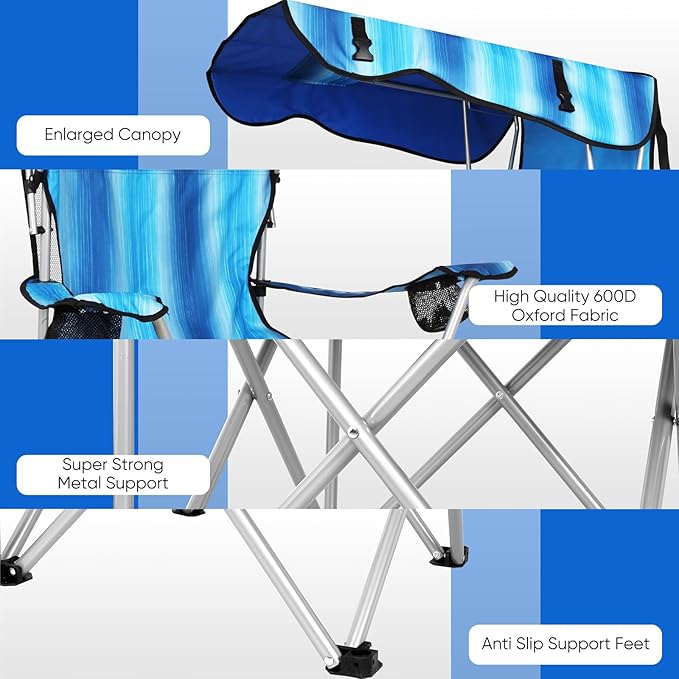 Portable Camping Chair with Canopy - Folding Chair with Canopy Durable 600D Oxford Canopy Chair for Camping Beach Picnics Fishing &amp Sports