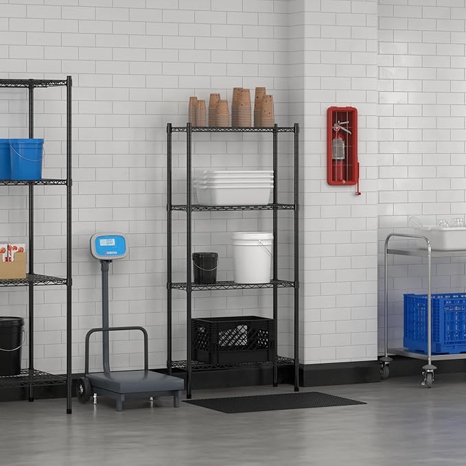 Commercial NSF Listed Black Epoxy Stationary Wire Shelving Kit 12 x 30 x 64 with 4 Shelves Perfect for Warehouse Walk-in Refrigerator Freezer Grocery Store Restaurant Dishroom