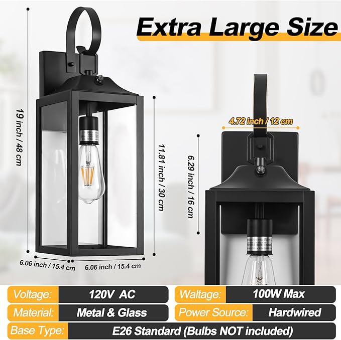 Black Dusk to Dawn Outdoor Wall Lantern 19 Large Dusk to Dawn Outdoor Lighting Outside Modern Wall Sconce Exterior Lighting Fixtures Porch Light Outdoor Waterproof for House Doorway Garage