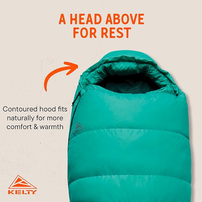 Kelty Cosmic Ultra 20 Degree Sleeping Bag 800 Dridown Premium Thermal Efficiency Soft to Touch Large Footbox Environmental and Health Friendly C0 and PFC-Free DWR Compression Stuff Sack &amp M