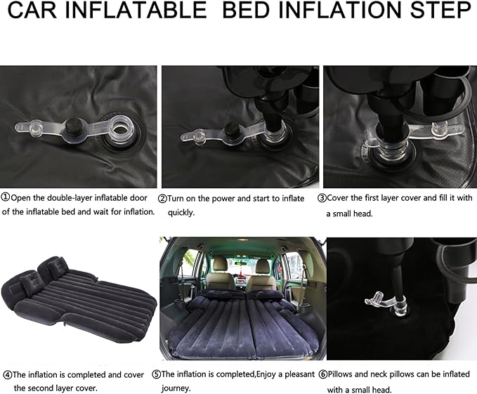 Inflatable SUV Air MattressThickened Flocking Car Travel Camping Bed with 2 Pillows &amp Air PumpPortable Car Sleeping Mattress for SUV Trunk and Rear