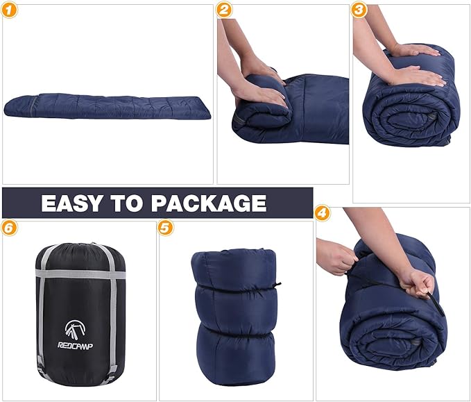 REDCAMP Flannel Sleeping Bag for Adults Comfortable Cotton Sleeping Bags for Camping with Detachable Hood Red/Grey/Blue/Black