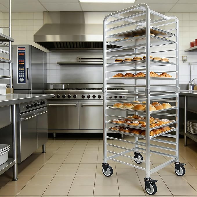 20-Tier Half &amp Full Sheet Bun Pan Rack - Bread Bakers Rack for Commercial Kitchen Rolling Baking Cart with Brake Wheels 26 L x 20.3 W x 68.3 H