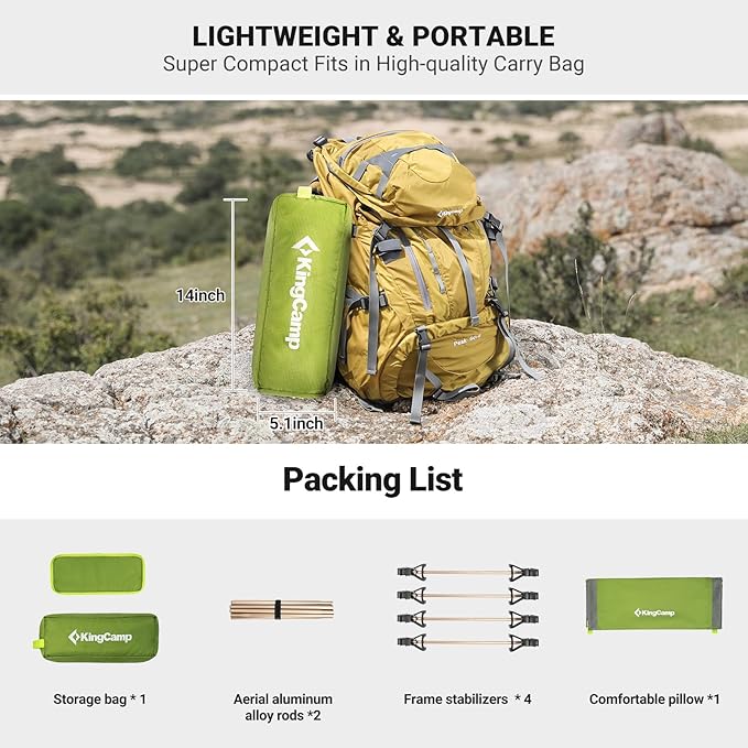 KingCamp Camping Cot Folding Portable Heavy Duty Ultralight Cots for Adults Camping Tent Hiking Backpacking Mountaineering Travel Indoor Outdoor Indoor Base Camp with Pillow Support 265 Lbs