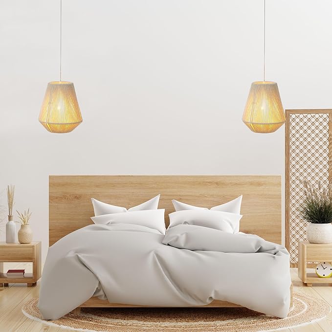 JHY DESIGN Set of 2 Battery Powered Lamp 8 H Braided Cotton Rope Decorative Pendant Lamp Battery Light with 6 Hours Timer for Bar Bedroom Patio Indoor Outdoor Living Room