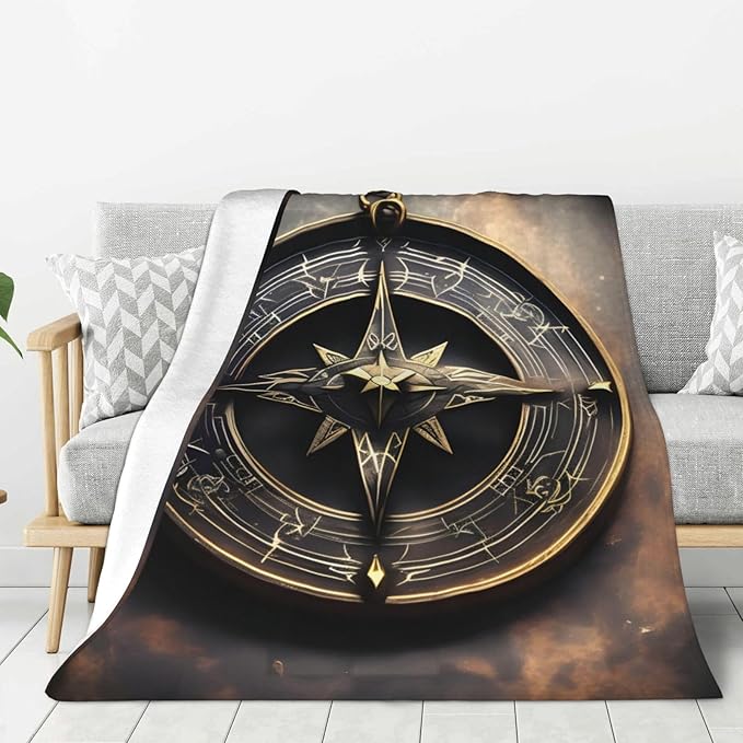 Magical Design Norse Runes Compass Soft Anti-Pilling Flannel Throw Blanket 50x60 Inches - Lightweight Warm Blanket for Couch BedCamping
