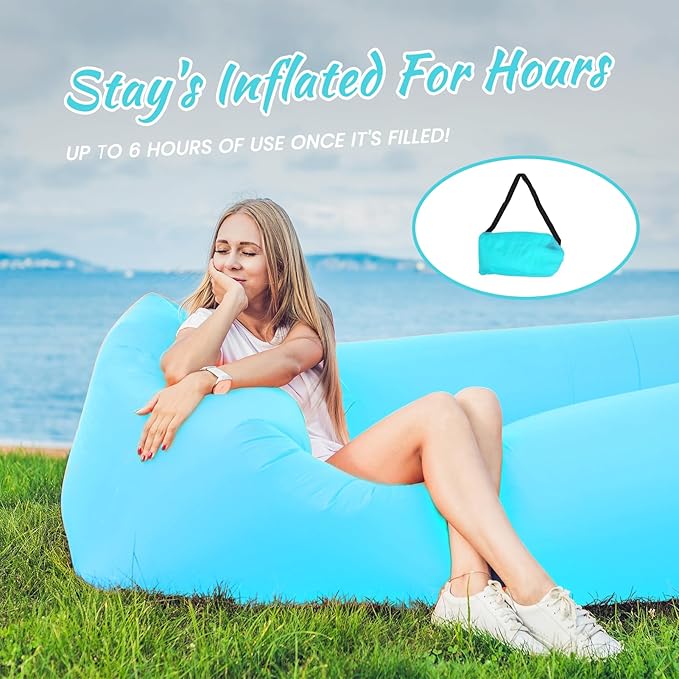Topyond Inflatable Lounger Air Couch Inflatable Sofa Portable Blow Up Lounge Chair Easy to Inflate Lightweight Beach Hammock Comfortable for Camping Hiking Picnic Lakeside Outdoor Use
