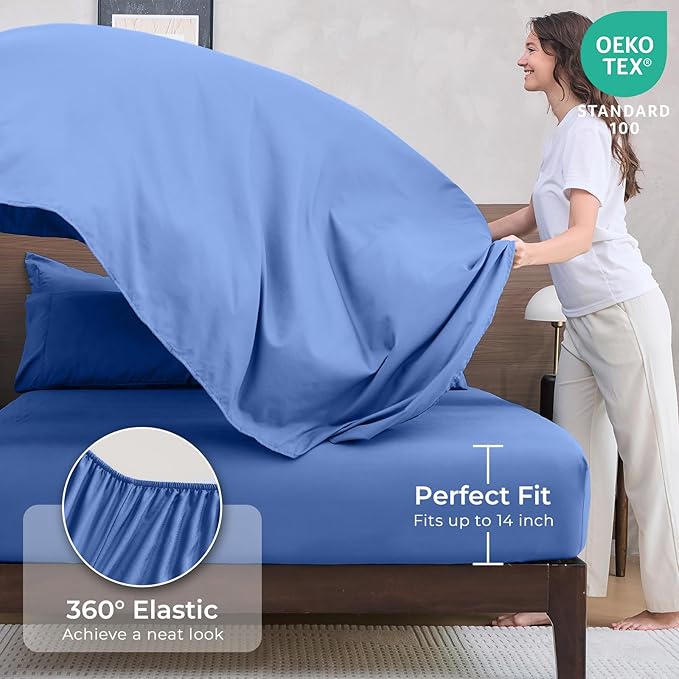 HEVUMYI Royal Blue Queen Comforter Set - 7-Piece All Season Bed in a Bag Queen Ultra Soft Bedding Set with Comforter Flat Sheet Fitted Sheet Pillowcases Pillow Shams