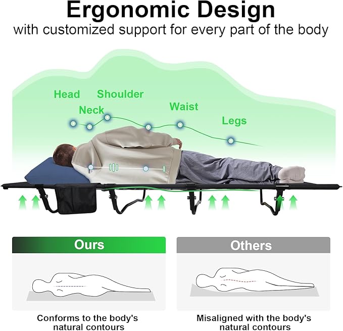 Ultralight Camping Cot Camping Cots for Adults Supports 352lbs Portable Folding Backpacking Cot for Camping Outdoor Travel Hiking Home Mountaineering Black