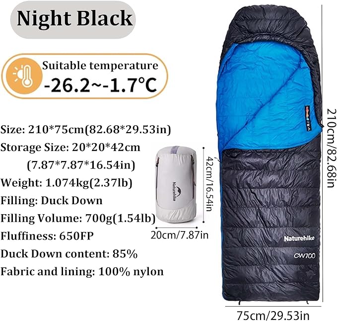 Naturehike CW700[2025 Upgrade] Ultralight Down Sleeping Bag [ -26.2°C~-1.7°C1074g] All Season Camping Sleeping Bags for Cold Weather Adults BackpackingHunting with Storage Bag