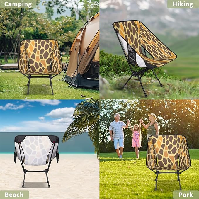 Animal Giraffe Print Camping Chair Lightweight Portable Chairs for Adults Easy Installation Outdoor Foldable Camping Chair for Camping Fishing Hiking Picnic Beach
