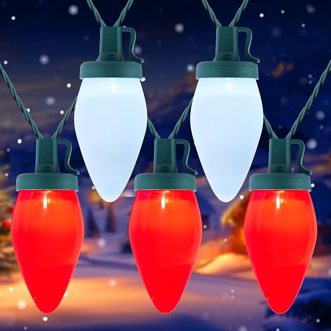Brightown C9 Christmas Lights Outdoor Waterproof 66ft Vintage Lights String with 100 Smooth Opaque Bulbs Plug-in Waterproof Roofline Lights String for Outside Patio Christmas Holiday Decor